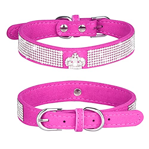 Pimaodog Strass-Hundehalsband, niedlich, schillernd, funkelnd, weiches Wildleder, verstellbar, Haustier-Hunde- und Katzenhalsband, mittelgroße und große Hunde (L: 38–46 cm, Hot Pink-4) von Pimaodog