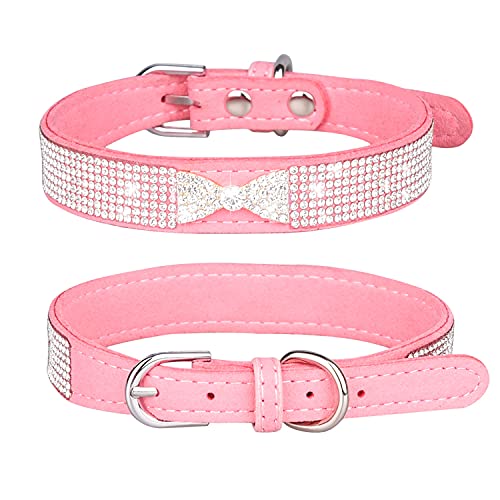 Pimaodog Strass-Hundehalsband, niedlich, schillernd, funkelnd, weiches Wildleder, verstellbar, Haustier-Hunde- und Katzenhalsband, mittelgroße und große Hunde (L: 38–46 cm, Pink-3) von Pimaodog