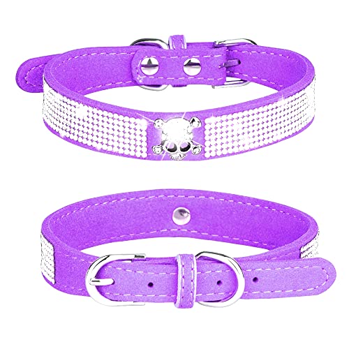 Pimaodog Strass-Hundehalsband, niedlich, schillernd, funkelnd, weiches Wildleder, verstellbar, Haustier-Hunde- und Katzenhalsband, mittelgroße und große Hunde (L: 38–46 cm, Violett-5) von Pimaodog