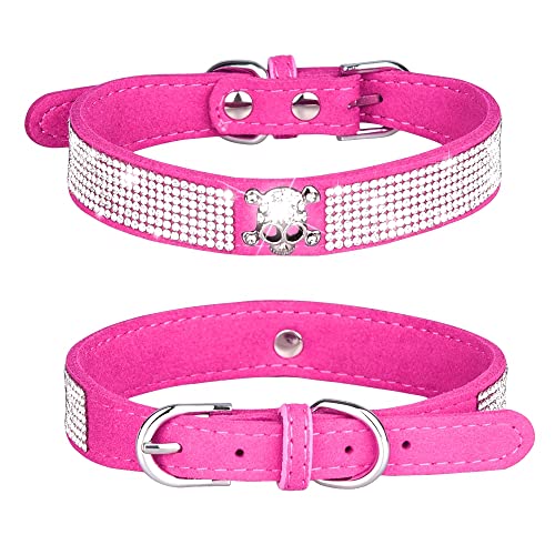 Pimaodog Strass-Hundehalsband, niedlich, schillernd, funkelnd, weiches Wildleder, verstellbar, Haustier-Hunde- und Katzenhalsband, mittelgroße und große Hunde (M: 32–38 cm, Hot Pink-5) von Pimaodog