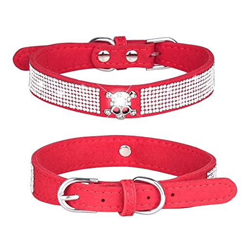 Pimaodog Strass-Hundehalsband, niedlich, schillernd, funkelnd, weiches Wildleder, verstellbar, Haustier-Hunde- und Katzenhalsband, mittelgroße und große Hunde (M: 32–38 cm, Rot-5) von Pimaodog