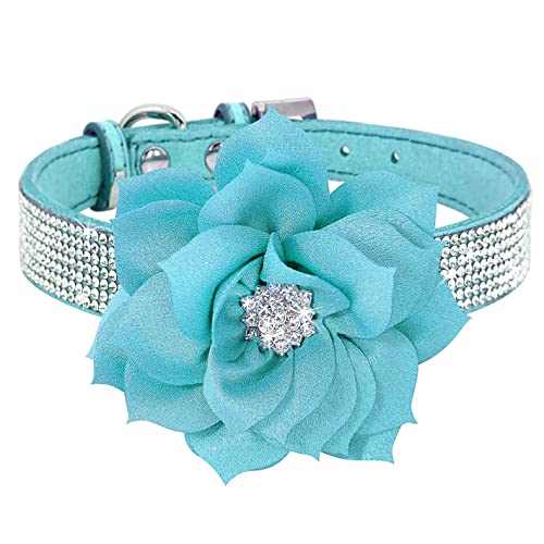 Pimaodog Strass-Hundehalsband, niedlich, schillernd, funkelnd, weiches Wildleder, verstellbar, Haustier-Hunde- und Katzenhalsband, mittelgroße und große Hunde (S: 26–32 cm, Blau 6) von Pimaodog