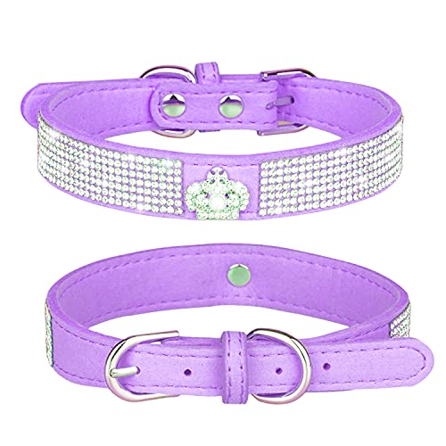 Pimaodog Strass-Hundehalsband, niedlich, schillernd, funkelnd, weiches Wildleder, verstellbar, Haustier-Hunde- und Katzenhalsband, mittelgroße und große Hunde (S: 26–32 cm, Violett-4) von Pimaodog