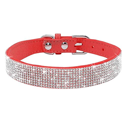 Pimaodog Strass-Hundehalsband, niedlich, schillernd, funkelnd, weiches Wildleder, verstellbar, für Hunde und Katzen, Kristalldiamanten für Welpen, mittelgroße und große Hunde (M: 32–38 cm, rot) von Pimaodog