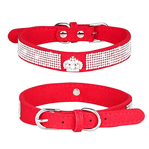 Pimaodog Strass-Hundehalsband, niedlich, schillernd, funkelnd, weiches Wildleder, verstellbar, für Hunde und Katzen, Kristalldiamanten für Welpen, mittelgroße und große Hunde (S: 26–32 cm, Rot-4) von Pimaodog