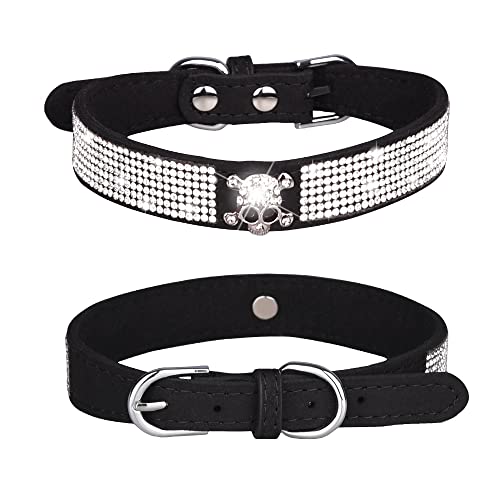 Pimaodog Strass-Hundehalsband, niedlich, schillernd, funkelnd, weiches Wildleder, verstellbares Haustier-Hunde- und Katzenhalsband, mittelgroße und große Hunde (L: 38–46 cm, Schwarz-5) von Pimaodog