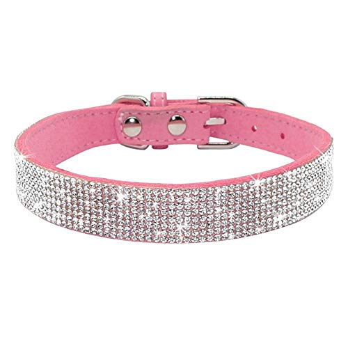 Pimaodog XS Hundehalsband, niedlich, schillernd, funkelnd, elegant, ausgefallen, weiches Wildleder, glitzernd, Strasssteine, kleine Haustiere, Katzen, Hunde, Welpen, Kombi-Set (M, Rosa) von Pimaodog