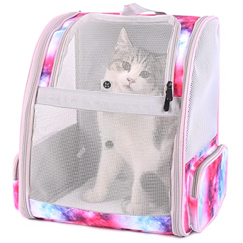 Haustier-Tragetasche Rucksack für Katze und kleine Hunde, Raumkapsel Bubble Katzen Rucksack, Hunde Reisetasche Rucksack Fluggesellschaft zugelassen (Rosa, belüftetes Design) von Pimoka