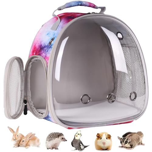 Pimoka Igel-Rucksack, Galaxie-Thema, Bartdrachen-Rucksack, Kleintier-Rucksack für 2 Meerschweinchen, Eidechse, Raumkapsel, transparente Luftpolster-Fensterträger für Ratte, Kaninchen, Kaninchen von Pimoka