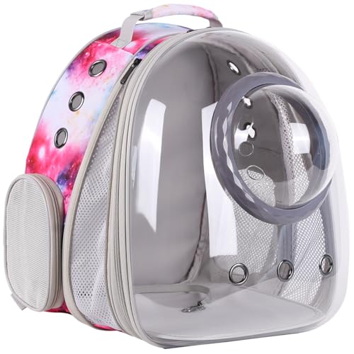 Space Capsule Haustier-Rucksack mit Sichtfenster, transparent, für Katzen und kleine Welpen, Galaxie, Rosa von Pimoka