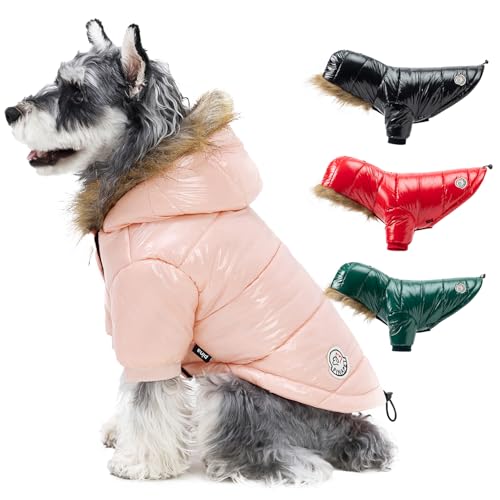 PINA Hund Wintermantel, Hund Winterjacke mit Großer Kunstfell Kapuze, Hund Winterweste Winddicht und Warm, Geeignet für Kleine bis Große Hunde, Rosa, XXL von Pina