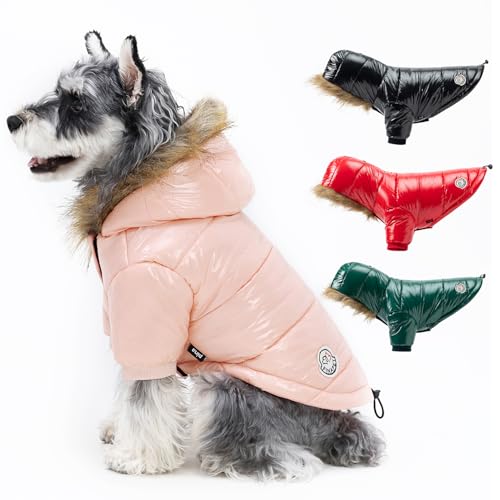 PINA Hund Wintermantel, Hund Winterjacke mit großem Pelzkragen, Winddichte und Warme Hunde Winterweste, Geeignet für Kleine bis Große Hunde, Rosa, M von Pina