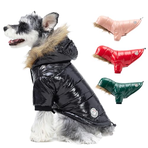 PINA Hund Wintermantel, Hund Winterjacke mit großem Pelzkragen, Winddichte und Warme Hunde Winterweste, Geeignet für Kleine bis Große Hunde, Schwarz, S von Pina