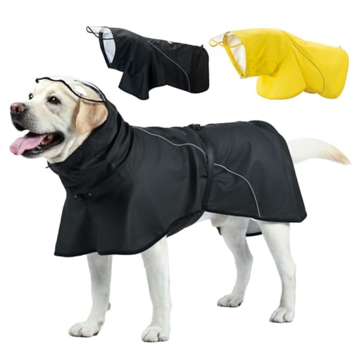 PINA Hunde-Regenmantel, wasserdichte Hunde-Regenjacke mit Kapuze, leichte Haustier-Regenjacke mit Loch für die Leine, Hundeponcho mit reflektierendem Riemen und abnehmbarem Hut für nasses Wetter, von Pina