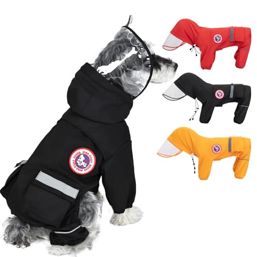 PINA Hunde-Regenmantel, wasserdichte Hunde-Regenjacke mit Kapuze, leichte Hundejacke mit Loch für die Leine, Hundeponcho mit reflektierendem Riemen und Tasche für nasses Wetter, vollständiges von Pina