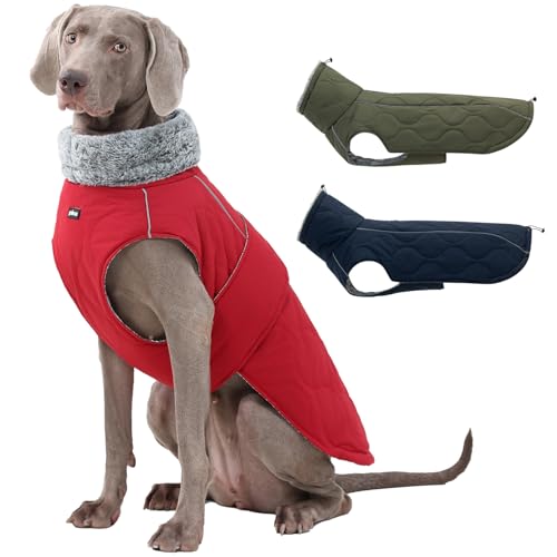 PINA Hunde-Wintermantel, Hunde-Winterjacke mit Kunstfellkapuze, warmer Hundemantel mit dreidichtem Stoff, Kürbis-Druck, Hunde-Winterweste für große Hunde, Rot, 3XL von Pina