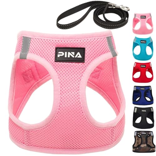 PINA Hundegeschirr für kleine Hunde, kein Ziehen, kleines Hundegeschirr und Leine, kein Würgen, atmungsaktives Netzgewebe, leicht, verstellbar, für kleine und mittelgroße Hunde, einfach an- und von Pina