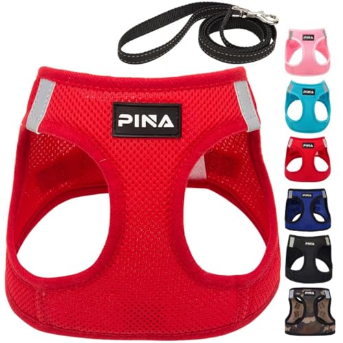PINA Hundegeschirr für kleine Hunde, kein Ziehen, kleines Hundegeschirr und Leine, kein Würgen, atmungsaktives Netzgewebe, leicht, verstellbar, für kleine und mittelgroße Hunde, einfach an- und von Pina