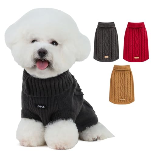 PINA Hundepullover, Rollkragenpullover, klassischer Zopfstrick, Hundepullover, klassisch, warm, winddicht, Welpenpullover, Winterkleidung für kleine, mittelgroße und große Hunde von Pina