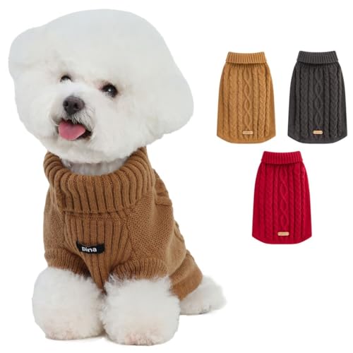 PINA Hundepullover, Rollkragenpullover, klassischer Zopfstrick, Hundepullover, klassisch, warm, winddicht, Welpenpullover, Winterkleidung für kleine, mittelgroße und große Hunde von Pina