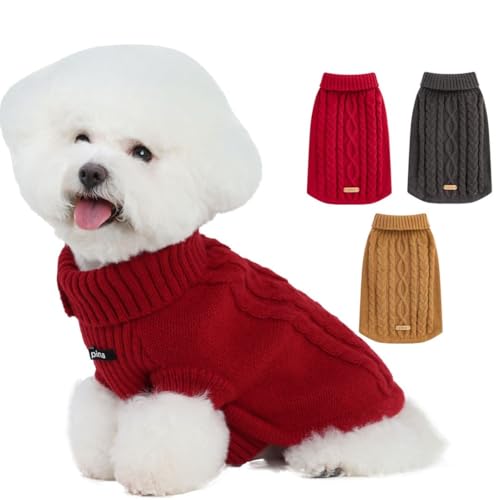 PINA Hundepullover, Rollkragenpullover, klassischer Zopfstrick, Hundepullover, klassisch, warm, winddicht, Welpenpullover, Winterkleidung für kleine, mittelgroße und große Hunde von Pina