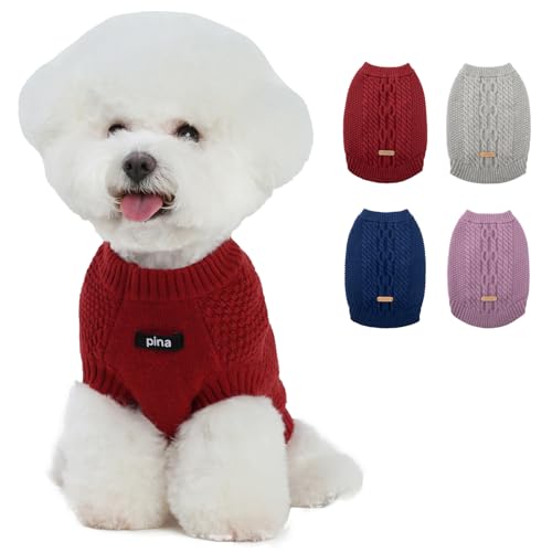 PINA Hundepullover, gestrickter Hundepullover für kaltes Wetter, klassischer warmer und winddichter Welpenpullover, Winterkleidung für kleine, mittelgroße und große Hunde von Pina