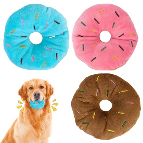 3pcs Hundekau-Spielzeug, niedliche gefüllte Donut-geformte, quietschende Hundespielzeug 4-5-BITE-Resistant Plüsch Interaktiv zum Training und Reinigen von Zähnen, interaktiv von Pineeseatile