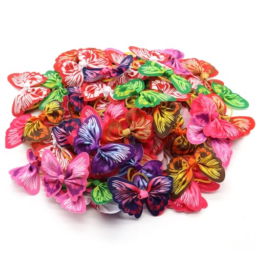 50pcs Hundehaarbögen, farbenfrohe niedliche Hundebögen Kleiner Größe, Polyester dekorative funktionale Mehrzweck für Haustier, Haustierkatze, Ponyschwänze, Top Knoten, Hunde Kleiner Größe von Pineeseatile