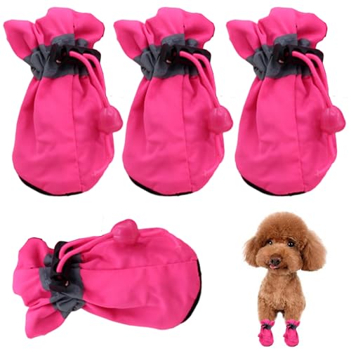 Hund Winterstiefel 4pcs/Set Wärmestoff Hundehundschuhe mit Ziehstiefeln Nicht rutscher schützender roter Schneeschnee für kleine Hunde, Größe 1, Größe 1 von Pineeseatile