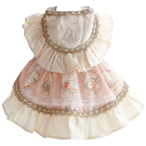 Hundekleider süße Baumwolle Lolita Spitze Bow Hund Prinzessin Kleid Süßes Mantel Outfits Frühlingssommer Kostüme für kleine Hunde Katze, Kleid von Pineeseatile