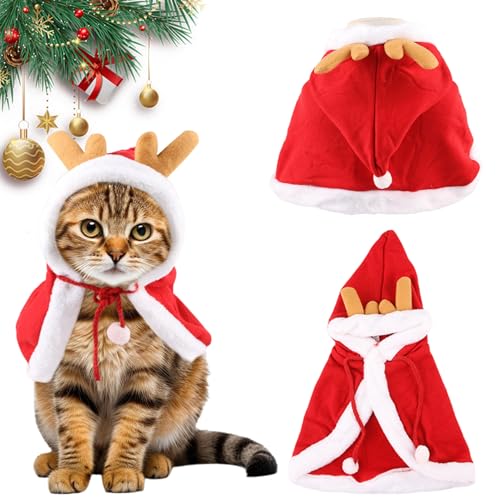 Katzen -Weihnachts -Outfit mit Elchgeweih Hut Red Dog Weihnachten Outfit warmes und gemütliches Flanell -Haustier -Outfit für kleine Hunde Katze Geburtstagsurlaub Cosplay Kleid, M, Hunde Rentierkostü von Pineeseatile