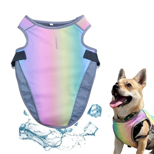 Kühle Weste für Hundehundkühlung Weste atmungsable Hitzeheller Prävention Mesh Regenbogen Farbkühler Jacken für Hunde Polyester Dreischicht Hundekühlmantel Verstellbares Gurt für kleine Hun von Pineeseatile