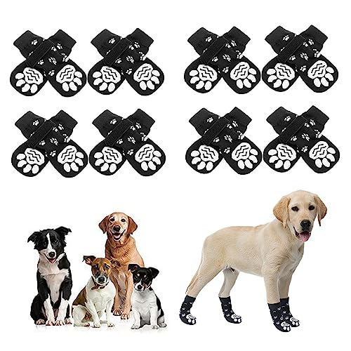 PAW Protector Hundesocken 4 Paare/16pcs nicht rutschernde atmungsaktive Pawprint wasserdichte, verstellbare universelle Stop-Lick-Puppenstiefel-Pfoten-Protektor für Outdoor, s von Pineeseatile