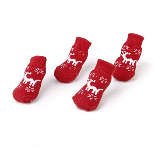 Pineeseatile Haustierwärmer auch 4pcs kleine Hundeblächen Weihnachts -Elch -Muster Innenhändler Antislip Socken Hund Baumwollsocken Haustier Vorräte rot von Pineeseatile