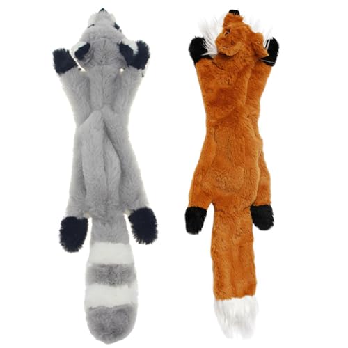 Pineeseatile Hundeplüschspielzeug 2pcs Waccoon & Fox-Form No-Foping Quietschspielzeug, 18x6 Zoll für mittelgroße und große Hunde von Pineeseatile