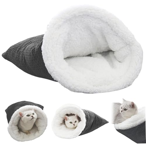 Pineeseatile Katze Schlafsack, weicher Warmer wechselhalter Winter 360 ° Wrap bedeckter Sack, waschbares süßes Bett für Innenkatzen kleine Hunde, Katzensack von Pineeseatile