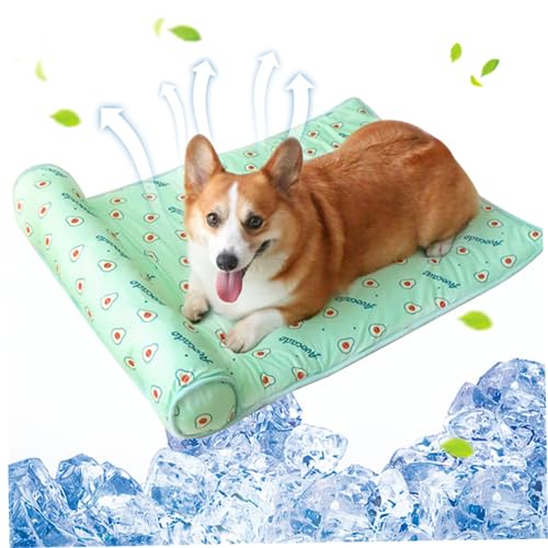 Pineeseatile Kühlung Hunddecke Hund Cool Matte 23.62 x 175 Zoll Waschbarer Sommer -Haustiermatte Waschbare Eis Seidenkühldecke für Katzen Hunde unter 5 kg grüner Avocado -Patern von Pineeseatile