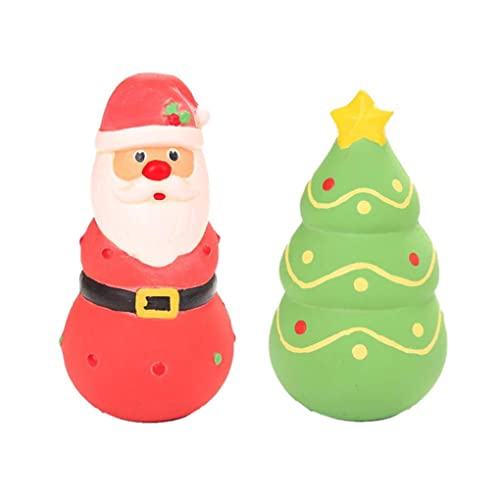Pineeseatile Weihnachten Quietschende Latex -Hundespielzeug interaktive Hund Spielzeug quietschende Hund Kauenspielzeug Santa, Weihnachtsbaum 2pcs 5,9 Zoll Kaukugel von Pineeseatile