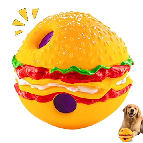 Quietschende Kugel für Hunde 5,5-Zoll-Hamburger Form Interaktiver Hundekugel Bissresistante unzerstörbare Hundeball Fun Wiggle Ball Hundespielzeug zur Linderung von Angst, Bewegung, unzerstörbarer Hu von Pineeseatile