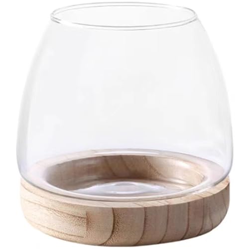 Terrariumschüssel mit Abnehmbarer Holzbasis 4x6 Transparentes Glas Terrarium Minimalist & luxuriöser Hydroponic Fish Tank Pflanzer auf Desktop, Glas von Pineeseatile