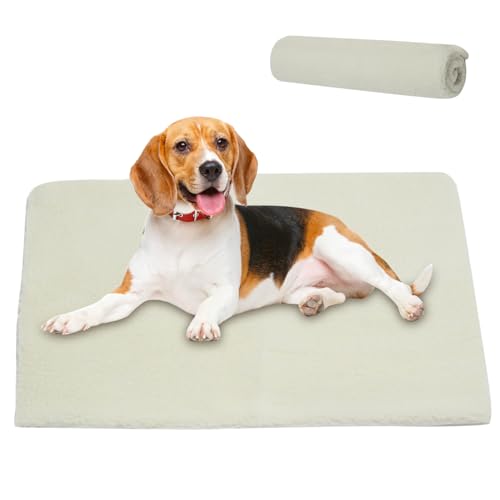 Waschbares Hundebett 24 x 18 Zoll Selbstheizung Hundebett abnehmbare Winter warme Haustierdecke Katzendecke Kissenmatte für Welpen Kätzchen Kaninchen weiße Bettmatten von Pineeseatile