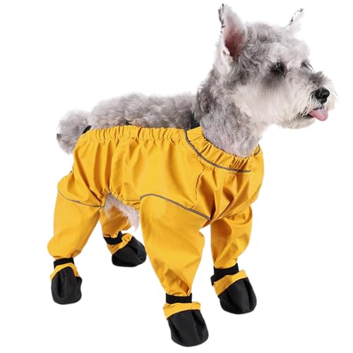 Wasserdichte Hundestiefel Anti-Rutsch schmutziger, dehnbarer Hundefutter mit reflektierendem Riemen weich bequemer Hundepfotenschutz für Hunde im Freien Gehen zu Wandern, Gelb, XL, Hundeschuhe von Pineeseatile