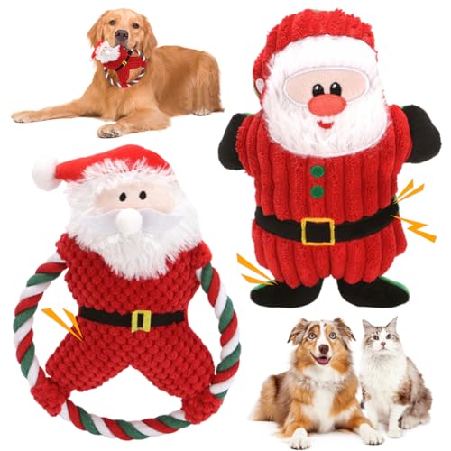 Weihnachtshundspielzeug 2pcs Hund Weihnachtspläne Santa Claus Plush Hunde Spielzeugspielzeug quietschende Hundes -Auftönsspielzeug Hundesheiligen Geschenke Quietschen Spielzeug Spielzeug von Pineeseatile