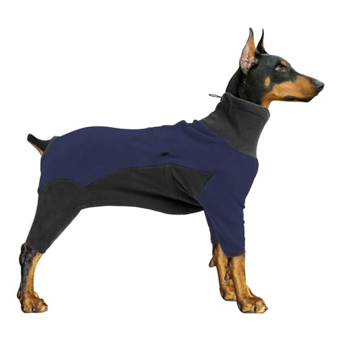 Pinellia Hunde-Wintermantel, warme Fleece-Hundejacke, winddichter Hundepullover, Overall, Ganzkörper-Hunde-Pyjama, Einteiler, Kleidung für kaltes Wetter für mittelgroße und große Hunde (Größe M, Blau) von Pinellia