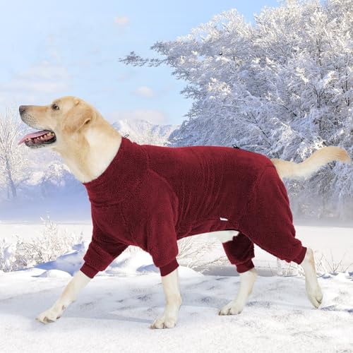 Pinellia Hunde-Wintermantel, warme Fleece-Hundejacke, winddichter Hundepullover, Overall, Ganzkörper-Hunde-Pyjama, Einteiler für kaltes Wetter, Kleidung für mittelgroße und große Hunde (Größe S, Rot) von Pinellia