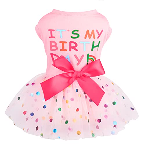 Hund Geburtstag Kleid Frühling Hund Kleidung für kleine Hunde Mädchen Welpen Prinzessin Tutu Niedliche Hund Tüll Kleider Haustier Party Kostüme Katze Bekleidung Hund Outfits (Es ist mein Geburtstag, X-Small) von PinkBow