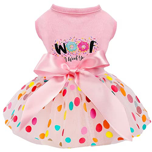 Hund Geburtstag Kleid Frühling Hund Kleidung für kleine Hunde Mädchen Welpen Prinzessin Tutu Niedliche Hund Tüll Kleider Haustier Party Kostüme Katze Bekleidung Hund Outfits (Woof I Love You, Medium) von PinkBow