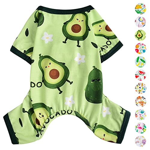 Hunde-Schlafanzug für Frühling und Sommer, Hundekleidung für kleine Hunde, Mädchen – Junge – mittelgroße Hunde, weiche, dehnbare Welpenkleidung, Hundekleidung, Jammies-Outfit (Avocado-Grün, Größe XS) von PinkBow