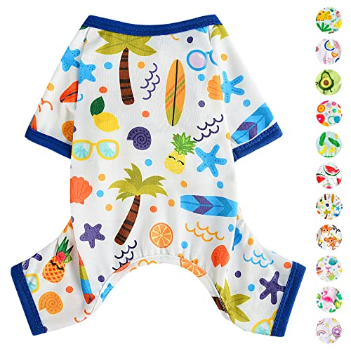 Hunde-Schlafanzug für Frühling und Sommer, Hundekleidung für kleine Hunde, Mädchen – Jungen – mittelgroße Hunde, weiche, dehnbare Welpenkleidung, Hundekleidung, Jammies-Outfit (Strand, XL) von PinkBow