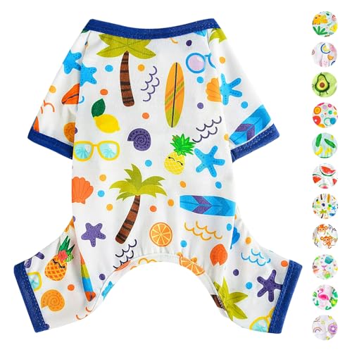 Hunde-Schlafanzug für Frühling und Sommer, Hundekleidung für kleine Hunde, Mädchen – Jungen – mittelgroße Hunde, weiche, dehnbare Welpenkleidung, Hundekleidung, Jammies-Outfit (Strand, XL) von PinkBow